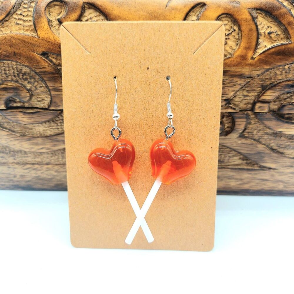 Red Candy Heart Lollipop Earrings Valentine's Day